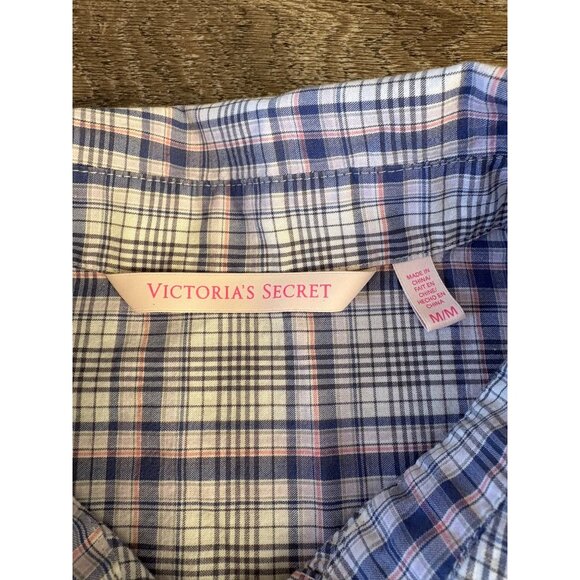 Victorias Secret Sleep Shirt Womens Size Medium Pink Lavender Plaid Nightgown PJ - Picture 7 of 9
